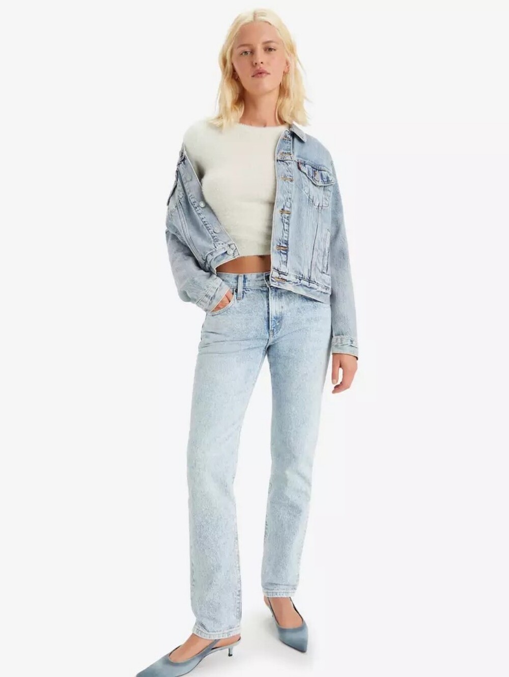 Levis Middy Straight Blue Acid Wash Denim Jeans.  32×31